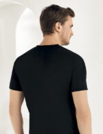 Erkek Penye V Yaka Fanila Yarım Kol Siyah