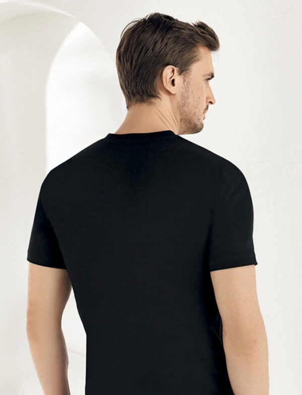 Erkek Penye V Yaka Fanila Yarım Kol Siyah