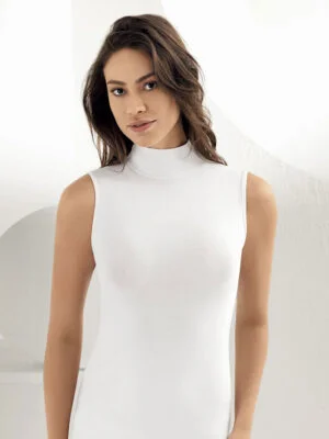 Kadın Balıkçı Yaka Sıfır Kol Body Beyaz