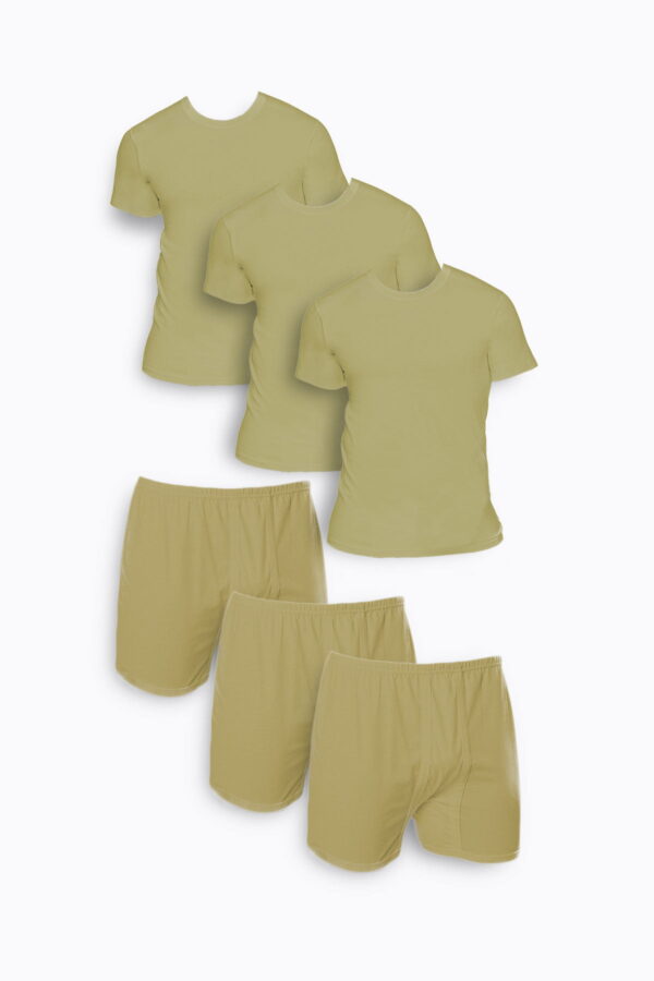 3'lü Asker Çamaşır Set Fanila ve Paçalı Don Haki Yeşil