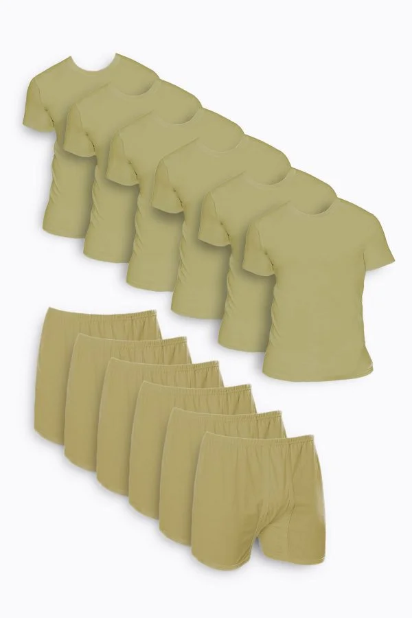 6'lı Asker Çamaşır Set Fanila ve Paçalı Don Haki Yeşil