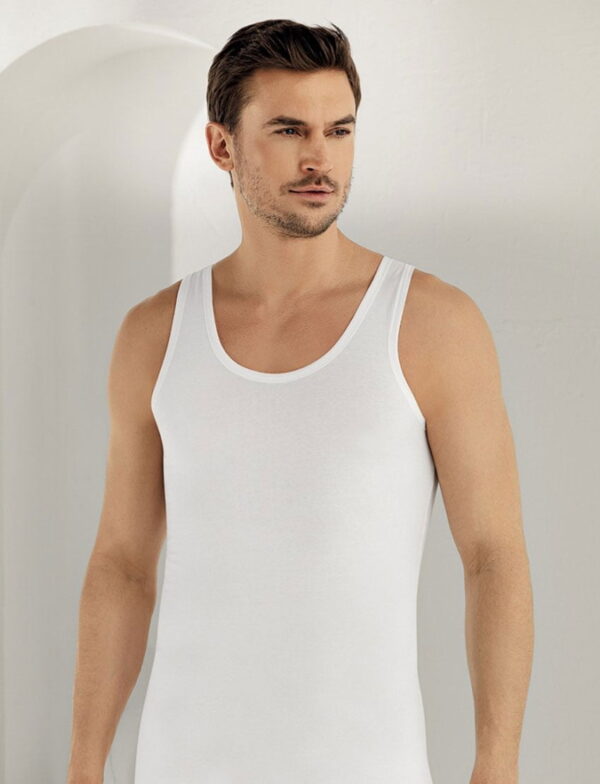 Erkek Likralı Askılı Atlet Beyaz