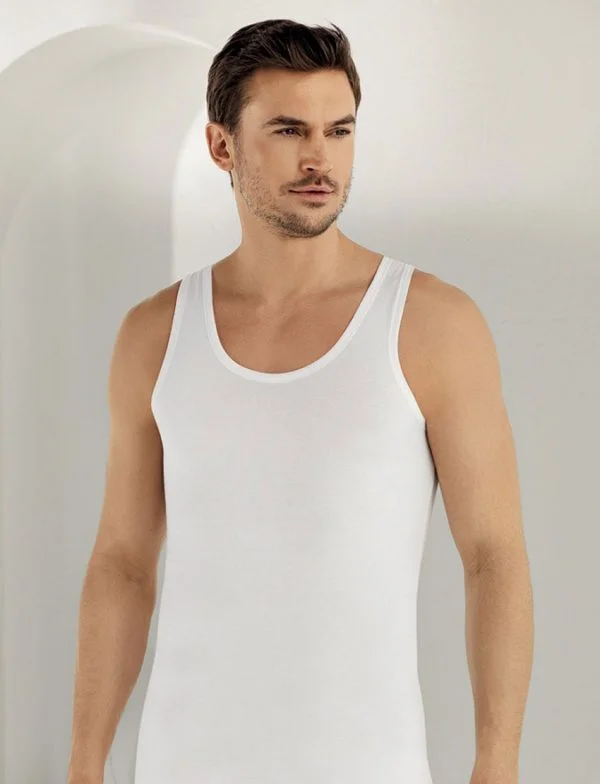 Erkek Likralı Askılı Atlet Beyaz