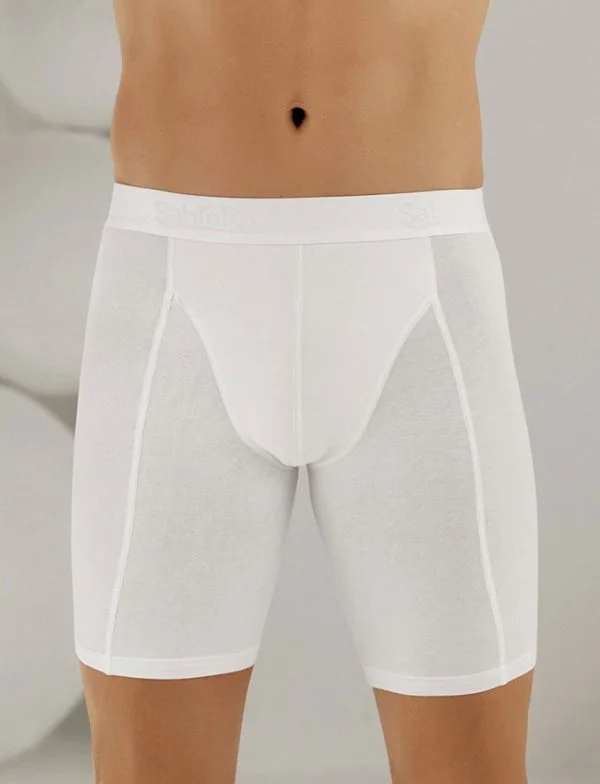 Erkek Likralı Uzun Paça Boxer Beyaz