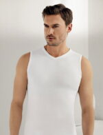 Erkek V Yaka Ribana Sıfır Kol Atlet Beyaz