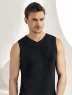 Erkek V Yaka Ribana Sıfır Kol Atlet Beyaz