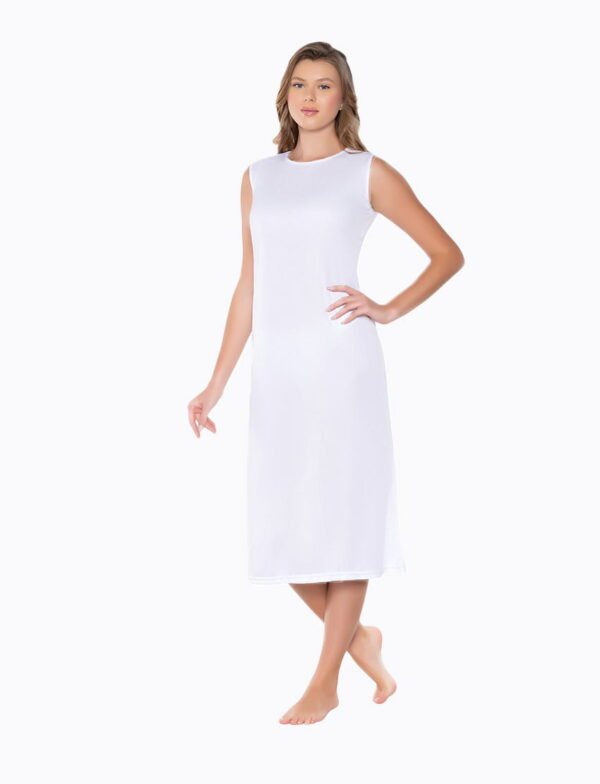 Kolsuz Uzun Elbise Astarı Sıfır Kol Kombinezon Beyaz