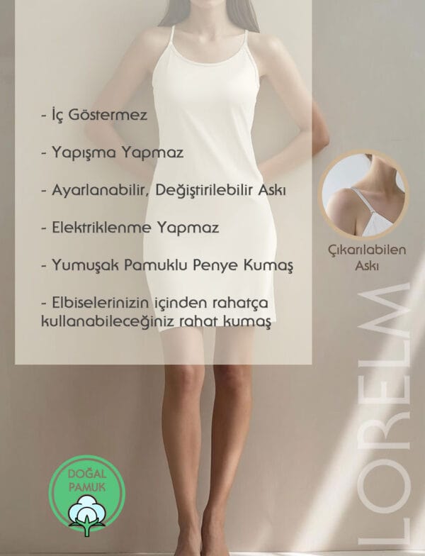 Pamuklu Kombinezon Astar Askısı Çıkarılabilen Ayarlanabilen