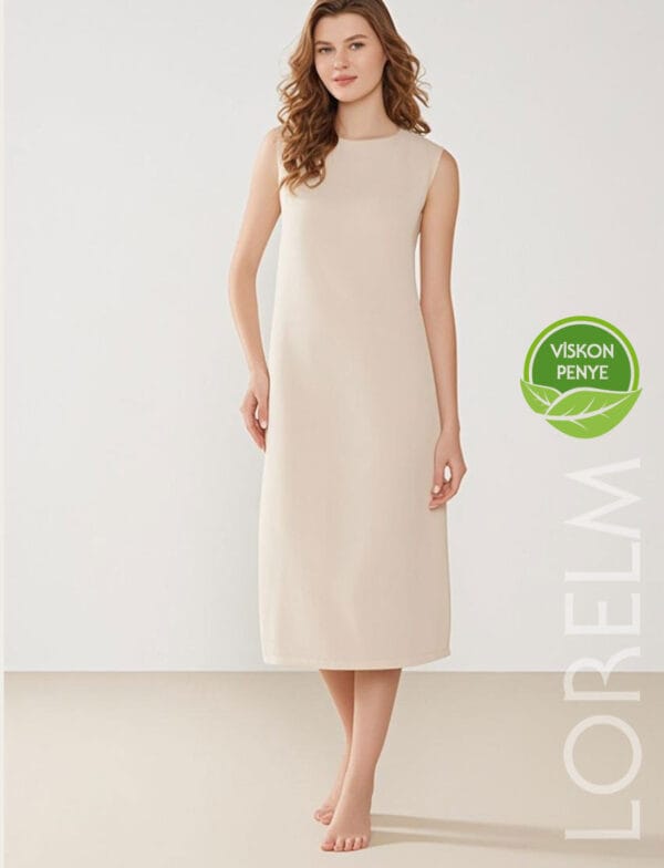 Sıfır Kol Penye Uzun Kombinezon Elbise Astarı