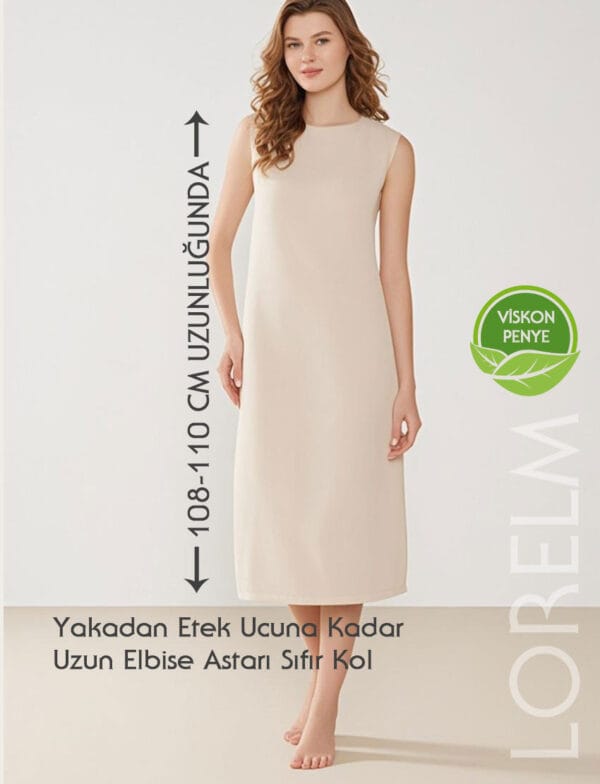 Sıfır Kol Penye Uzun Kombinezon Elbise Astarı