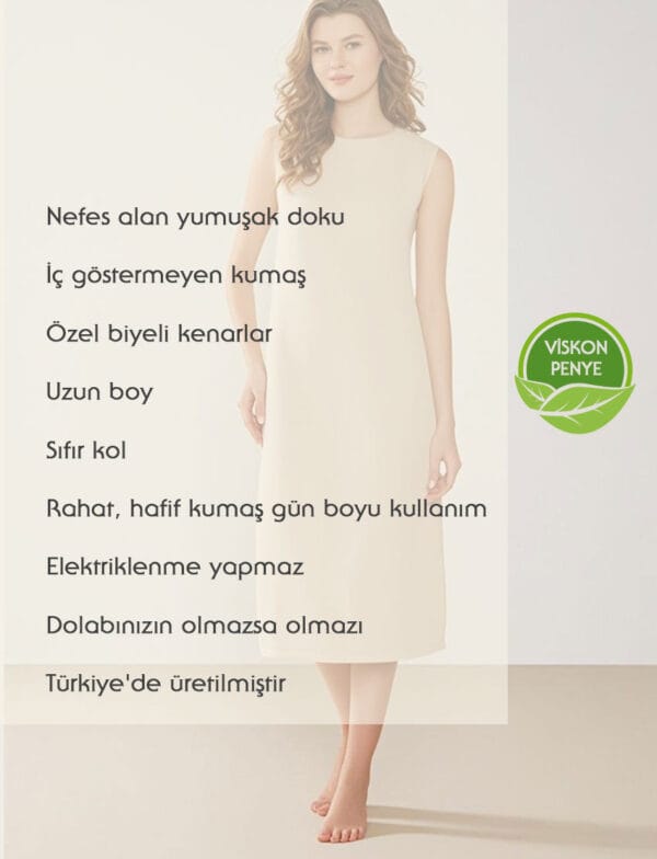 Sıfır Kol Penye Uzun Kombinezon Elbise Astarı